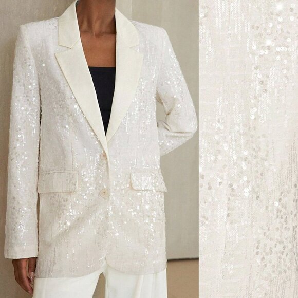 White Elegant Women's Sequin Style Chic Blazer - Picture 4 of 9